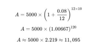 Compound interest calculation steps shown
